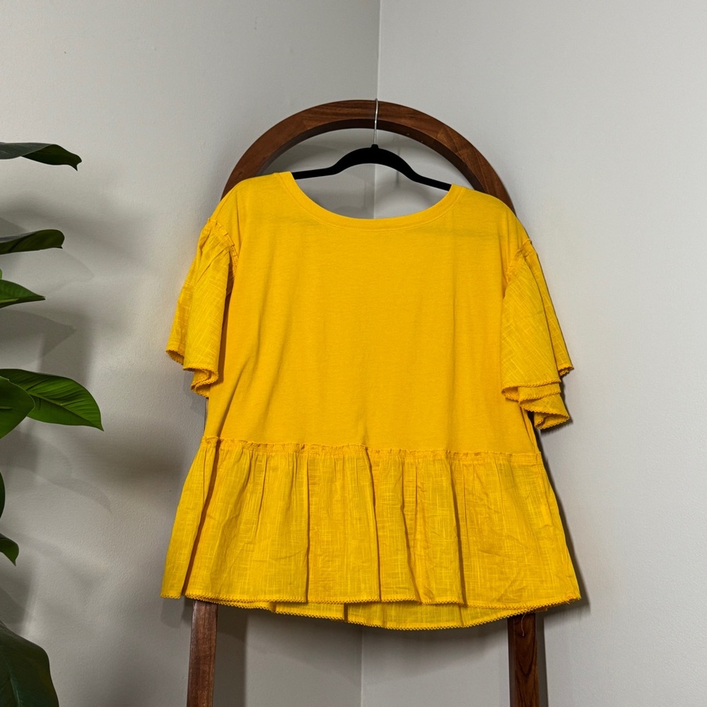 By Anthropologie MEDIUM Mustard Yellow Babydoll Top